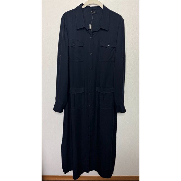 Madewell Large Utility Tie Waist Maxi Button Front Shirt Dress Navy Blue NWT - Picture 4 of 15